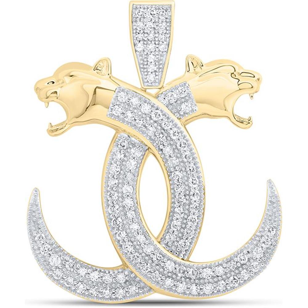 GND 10K Yellow Gold Panther Charm Pendant with Prong-Set Round Diamonds - 0.87 Carat Total Diamond Weight