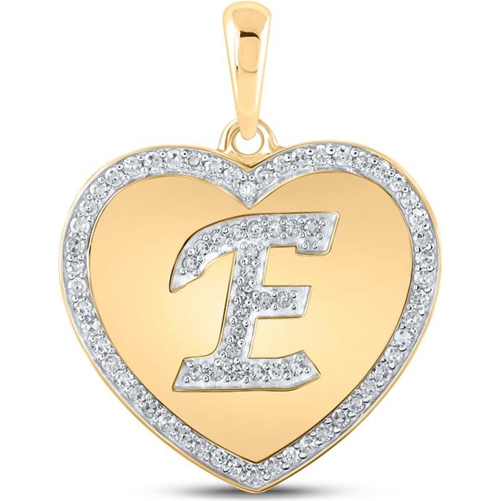 GND 10K Yellow Gold Pavé-Set Diamond Heart Pendant with "E" Initial - 1/4 Carat Total Weight