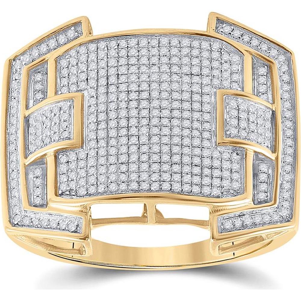GND 10K Yellow Gold Pave-Set Round Diamond Cluster Statement Ring - 5/8 Total Carat Weight