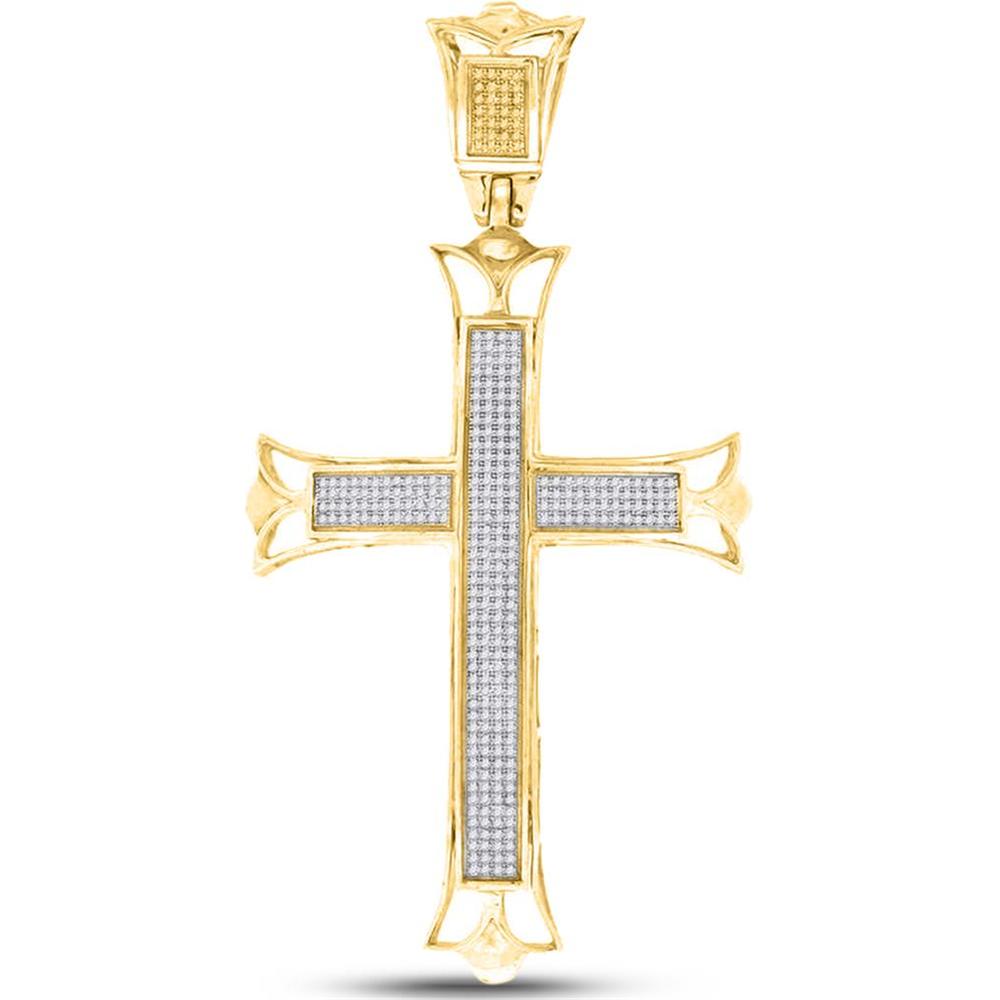 GND 10K Yellow Gold Pave-Set Round Diamond Cross Pendant - 1 Carat Total Diamond Weight