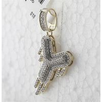 GND 10K Yellow Gold Pave-Set Round Diamond Drip "Y" Charm Pendant - 0.50 Carat Total Diamond Weight