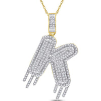 GND 10K Yellow Gold Pave-Set Round Diamond Dripping K Initial Pendant - 0.75 Carat Total Diamond Weight