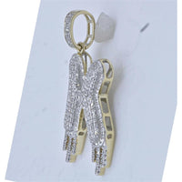 GND 10K Yellow Gold Pave-Set Round Diamond Dripping K Initial Pendant - 0.75 Carat Total Diamond Weight
