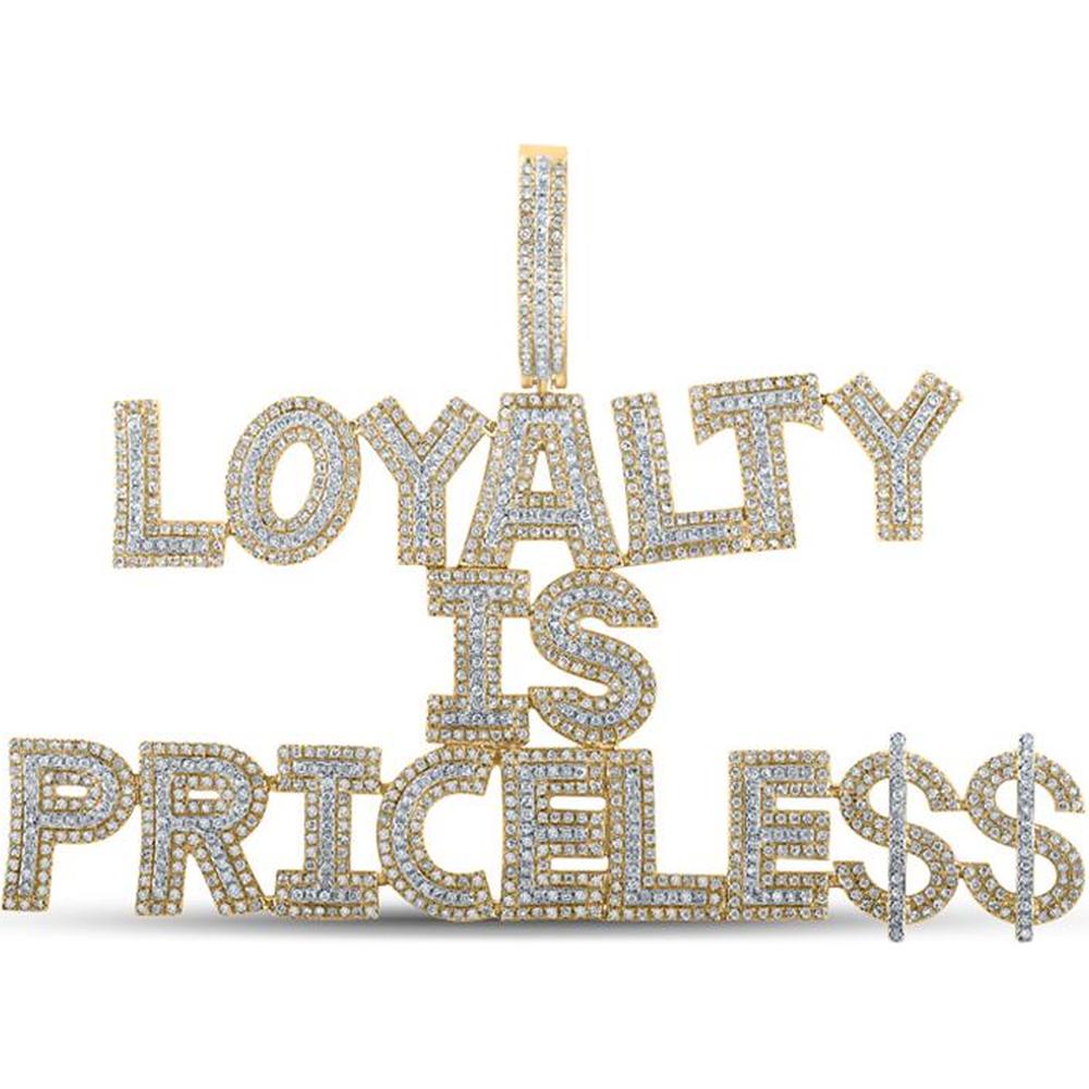 GND 10K Yellow Gold Pave-Set Round Diamond Loyalty Is Priceless Phrase Charm Pendant – 2-7/8 Carat Total Diamond Weight