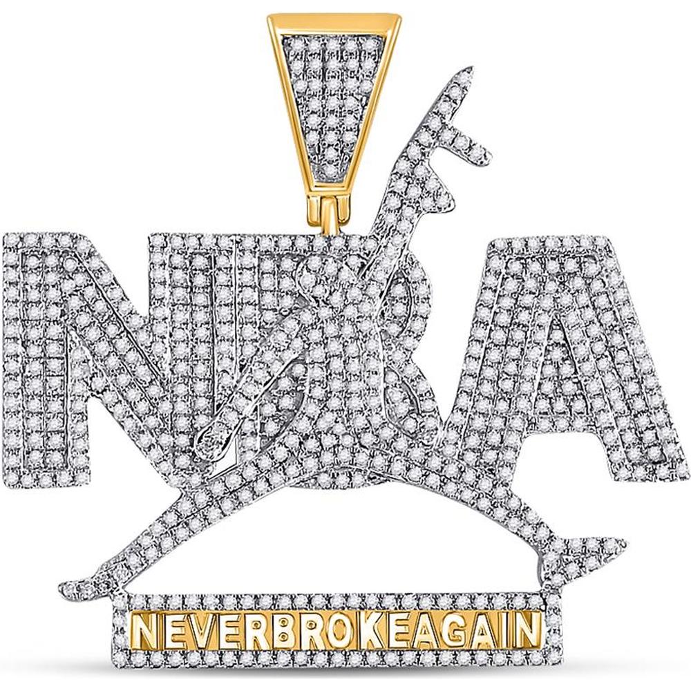 GND 10K Yellow Gold Pave-Set Round Diamond NBA "Never Broke Again" Pendant - 1.50 Carat Total Diamond Weight