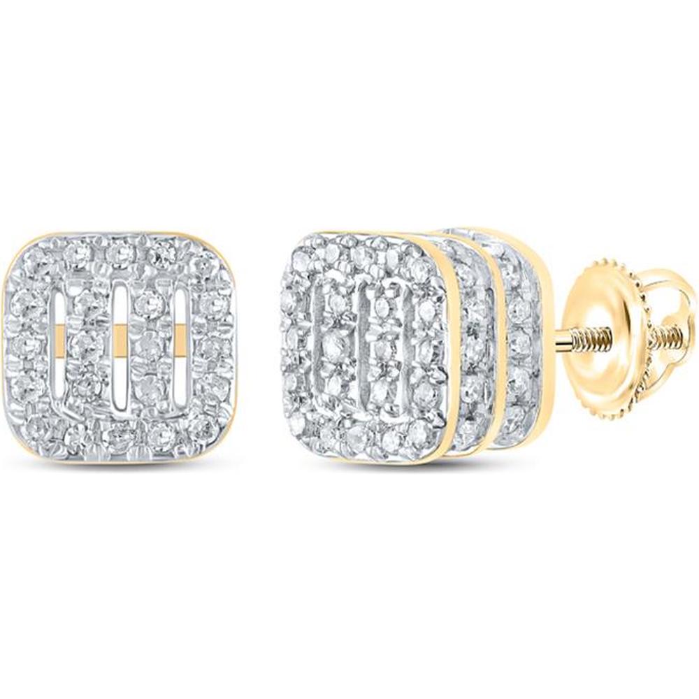 GND 10K Yellow Gold Pave Set Round Diamond Square Stud Earrings - 1/3 Total Carat Weight