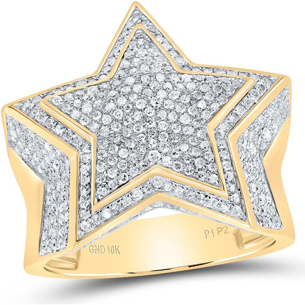 GND 10K Yellow Gold Pave-Set Round Diamond Star Statement Ring - 1.50 Carat Total Diamond Weight