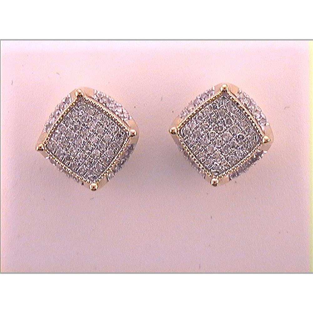 GND 10K Yellow Gold Pave-Set Round Diamond Stud Earrings - 1/3 Carat Total Diamond Weight