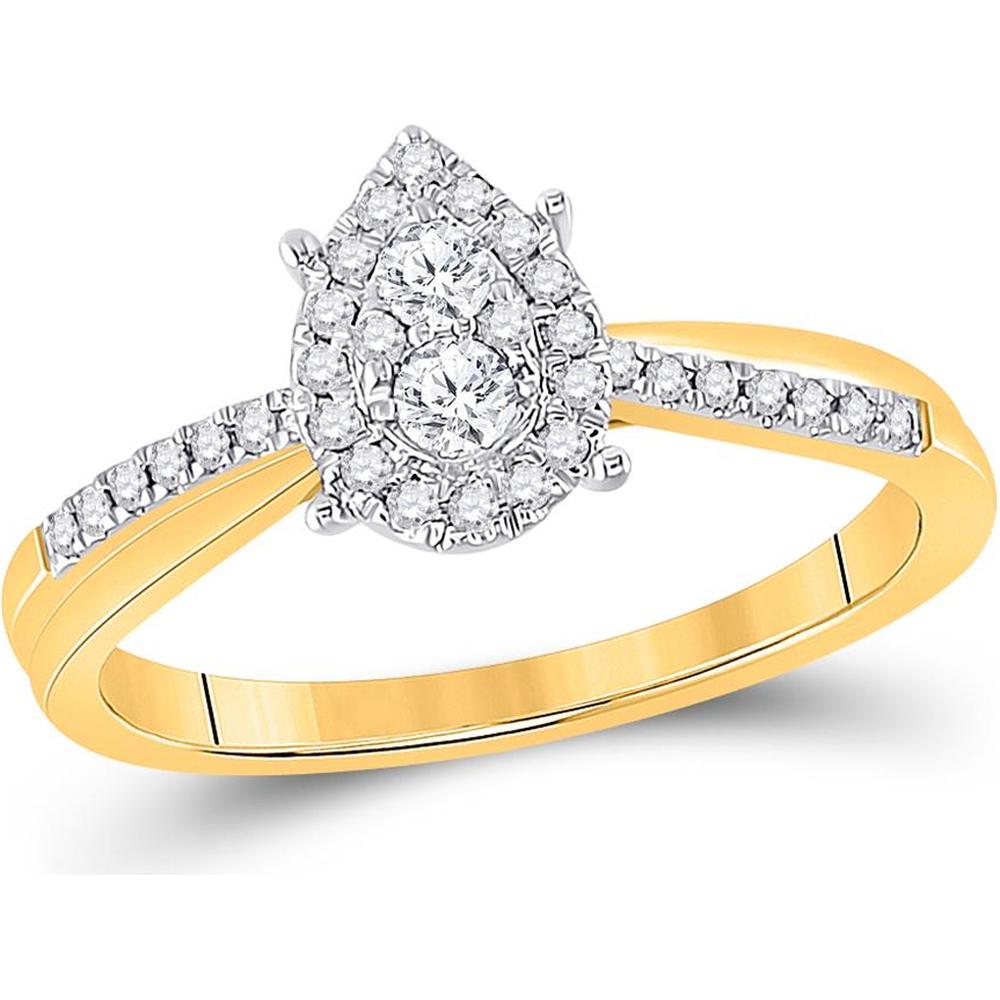 GND 10K Yellow Gold Pear Shape Promise Ring with Round Diamond Cluster - 0.25 Carat Total Diamond Weight