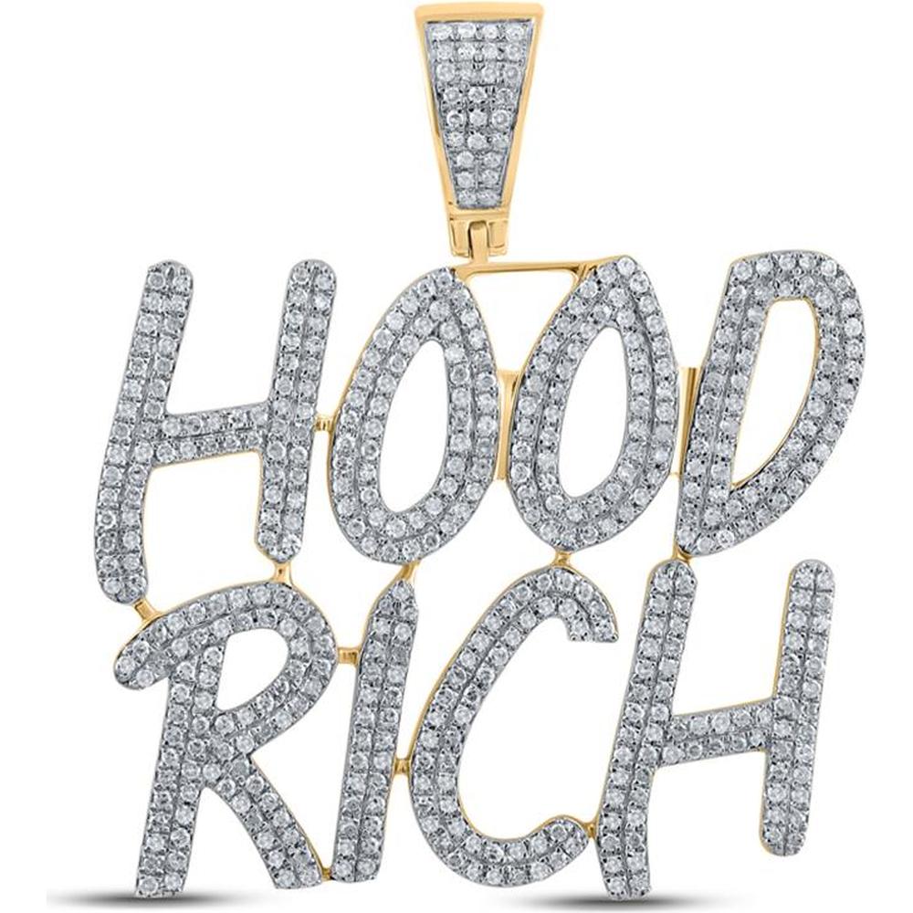 GND 10K Yellow Gold Pendant with Pave-Set Round Diamonds - 1.27 Carat Total Diamond Weight