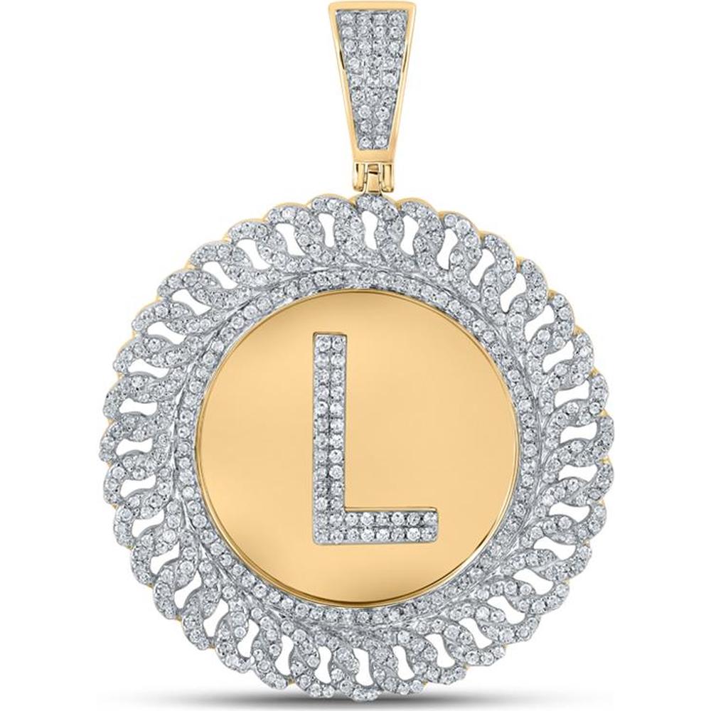 GND 10K Yellow Gold Pendant with Pave-Set Round Diamonds and Letter L Charm - 1.20 Carat Total Diamond Weight