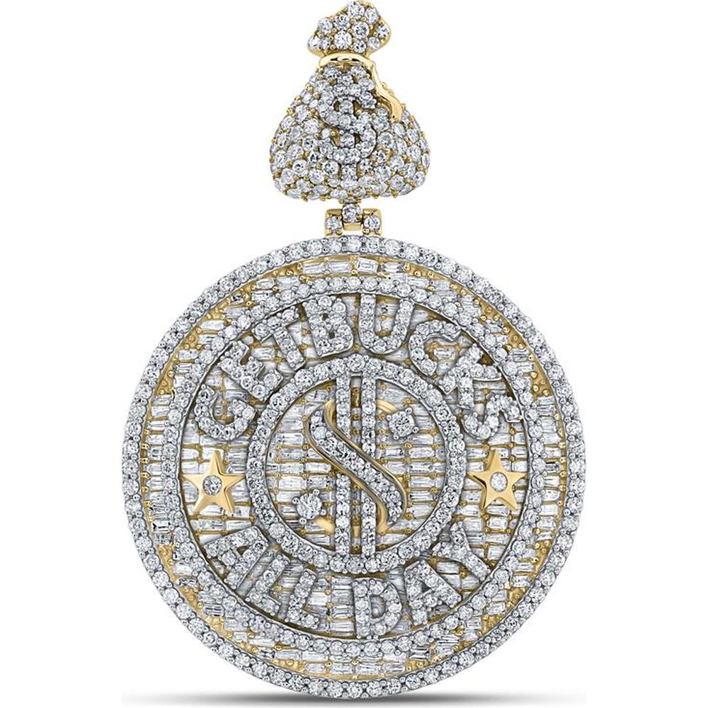 GND 10K Yellow Gold Pendant with Prong-Set Baguette and Round Diamonds – 9.0 Carat Total Diamond Weight