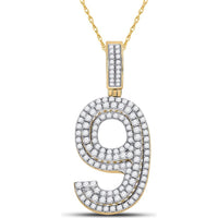 GND 10K Yellow Gold Pendant with Prong-Set Round Diamonds in Number 9 Design - 1-5/8 Carat Total Diamond Weight