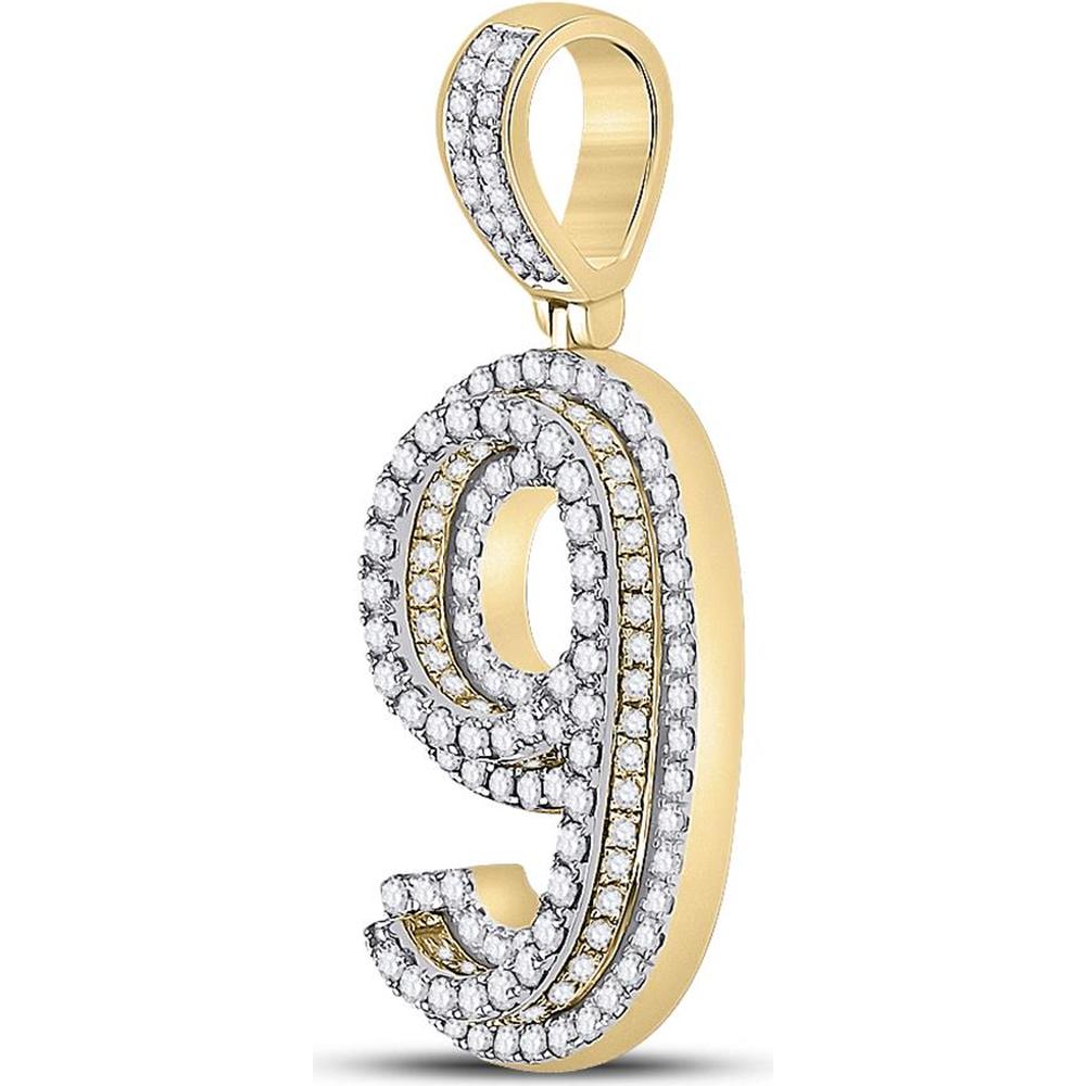 GND 10K Yellow Gold Pendant with Prong-Set Round Diamonds in Number 9 Design - 1-5/8 Carat Total Diamond Weight