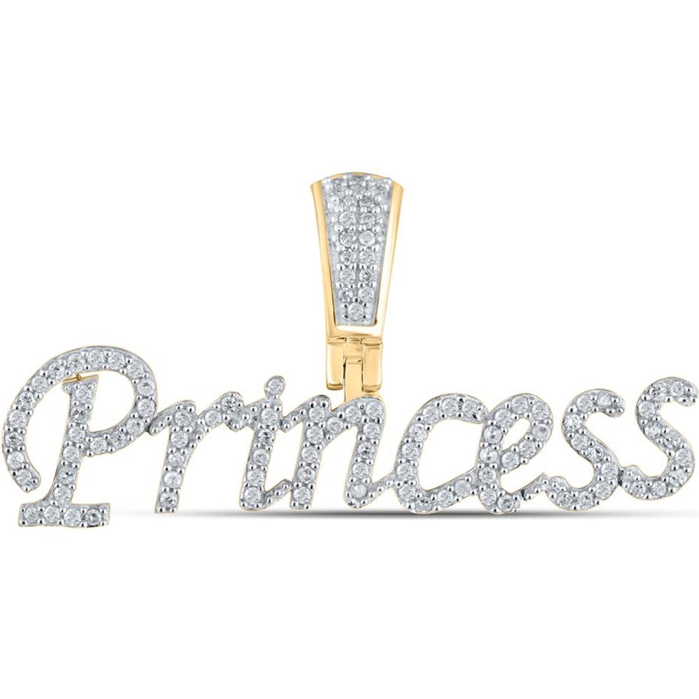 GND 10K Yellow Gold Pendant with Prong-Set Round Diamonds in "Princess" Phrase - 1/3 Total Carat Weight