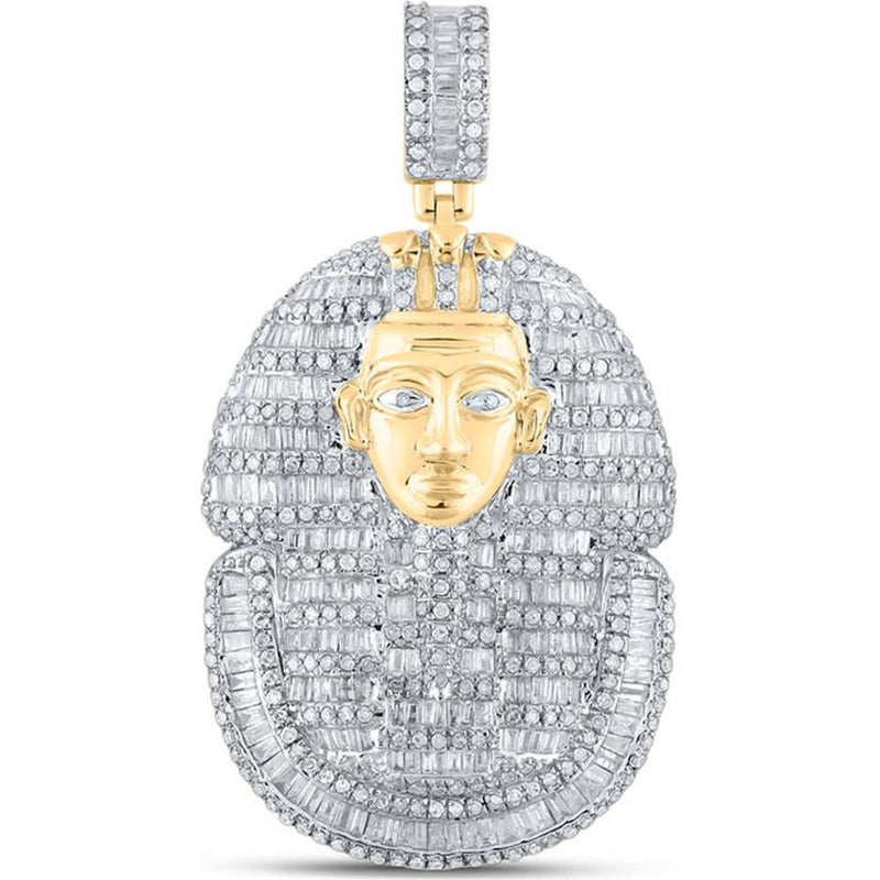 GND 10K Yellow Gold Pharaoh Charm Pendant with Pave-Set Baguette Diamonds - 2.28 Carat Total Diamond Weight