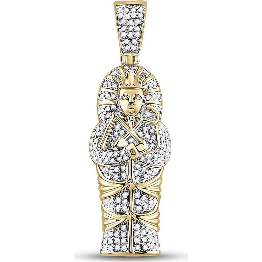 GND 10K Yellow Gold Pharaoh Charm Pendant with Prong-Set Round Diamonds - 0.38 Carat Total Diamond Weight