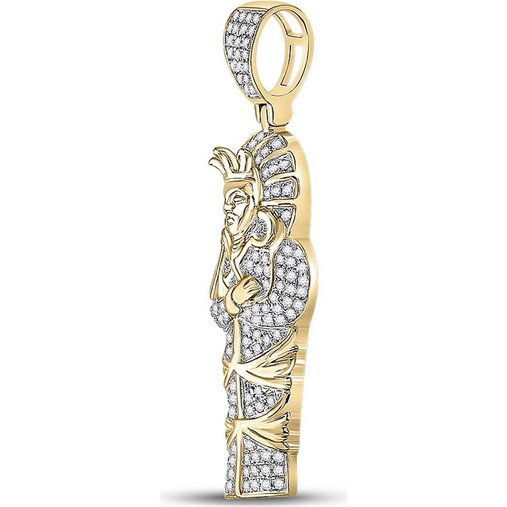 GND 10K Yellow Gold Pharaoh Charm Pendant with Prong-Set Round Diamonds - 0.38 Carat Total Diamond Weight