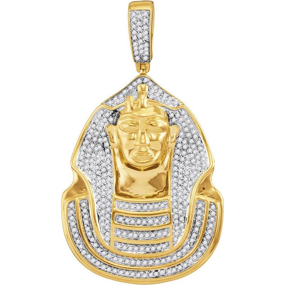 GND 10K Yellow Gold Pharaoh Cluster Charm Pendant with Prong-Set Round Diamonds - 7/8 Carat Total Diamond Weight