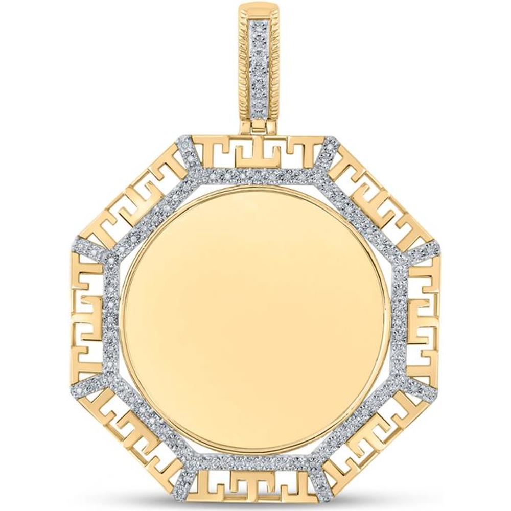 GND 10K Yellow Gold Picture Memory Octagon Charm Pendant with Prong Set Round Diamonds - 0.25 Carat Total Diamond Weight