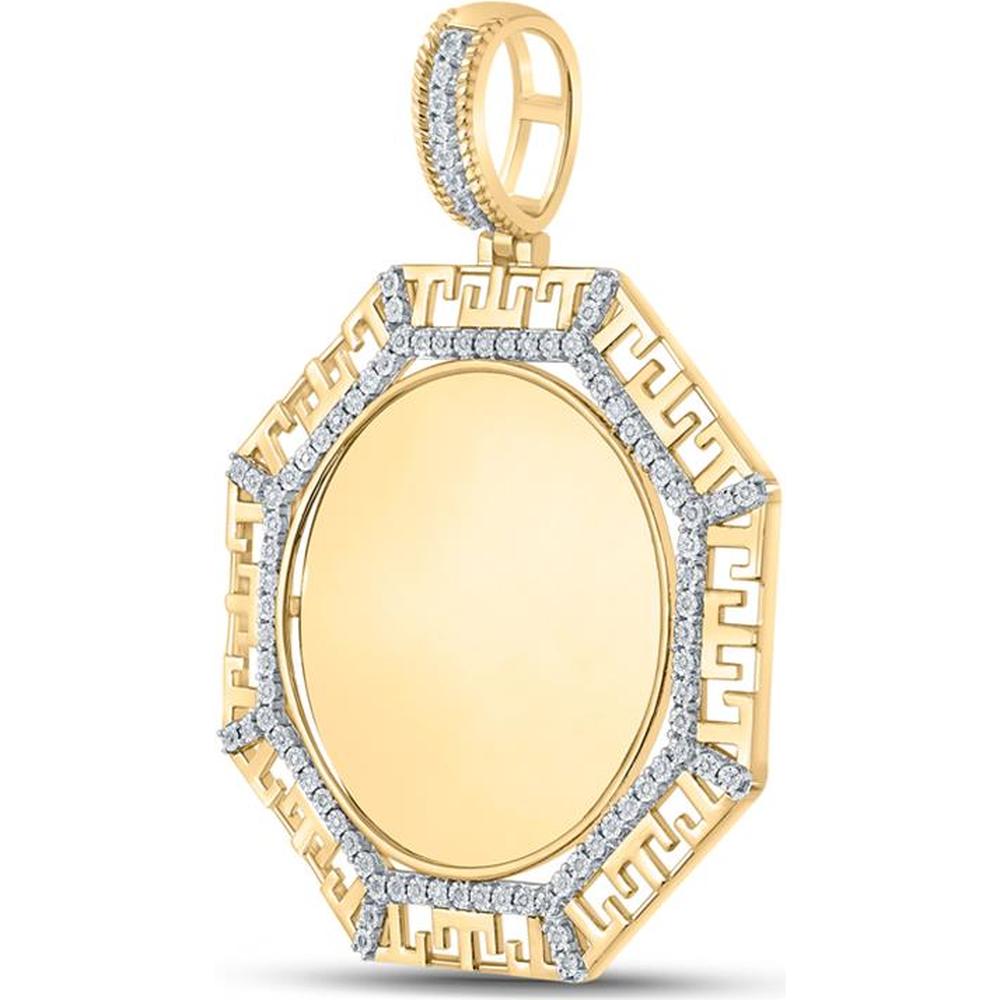 GND 10K Yellow Gold Picture Memory Octagon Charm Pendant with Prong Set Round Diamonds - 0.25 Carat Total Diamond Weight
