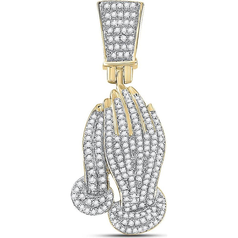 GND 10K Yellow Gold Praying Hands Faith Charm Pendant with Pave-Set Round Diamonds - 0.44 Carat Total Diamond Weight