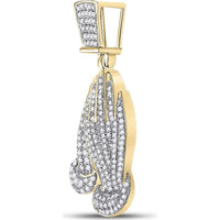 GND 10K Yellow Gold Praying Hands Faith Charm Pendant with Pave-Set Round Diamonds - 0.44 Carat Total Diamond Weight