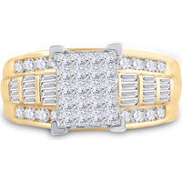 GND 10K Yellow Gold Princess Diamond Cluster Bridal Engagement Ring - 1.5 Carat Total Diamond Weight