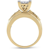 GND 10K Yellow Gold Princess Diamond Cluster Bridal Engagement Ring - 1.5 Carat Total Diamond Weight