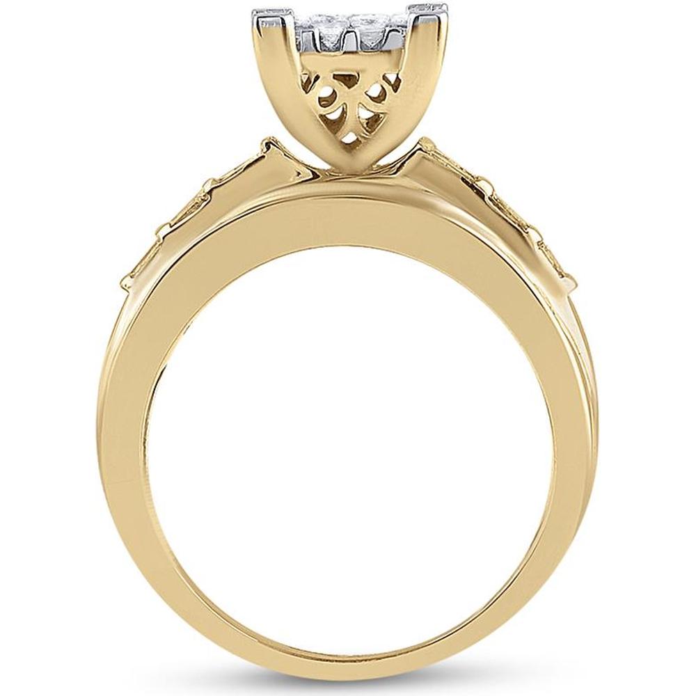 GND 10K Yellow Gold Princess Diamond Cluster Bridal Engagement Ring - 1.5 Carat Total Diamond Weight
