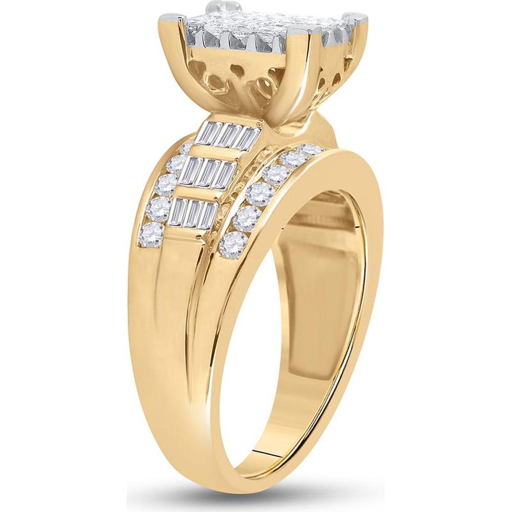 GND 10K Yellow Gold Princess Diamond Cluster Bridal Engagement Ring - 1.5 Carat Total Diamond Weight