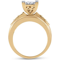 GND 10K Yellow Gold Princess Diamond Cluster Bridal Engagement Ring - 1.5 Carat Total Diamond Weight