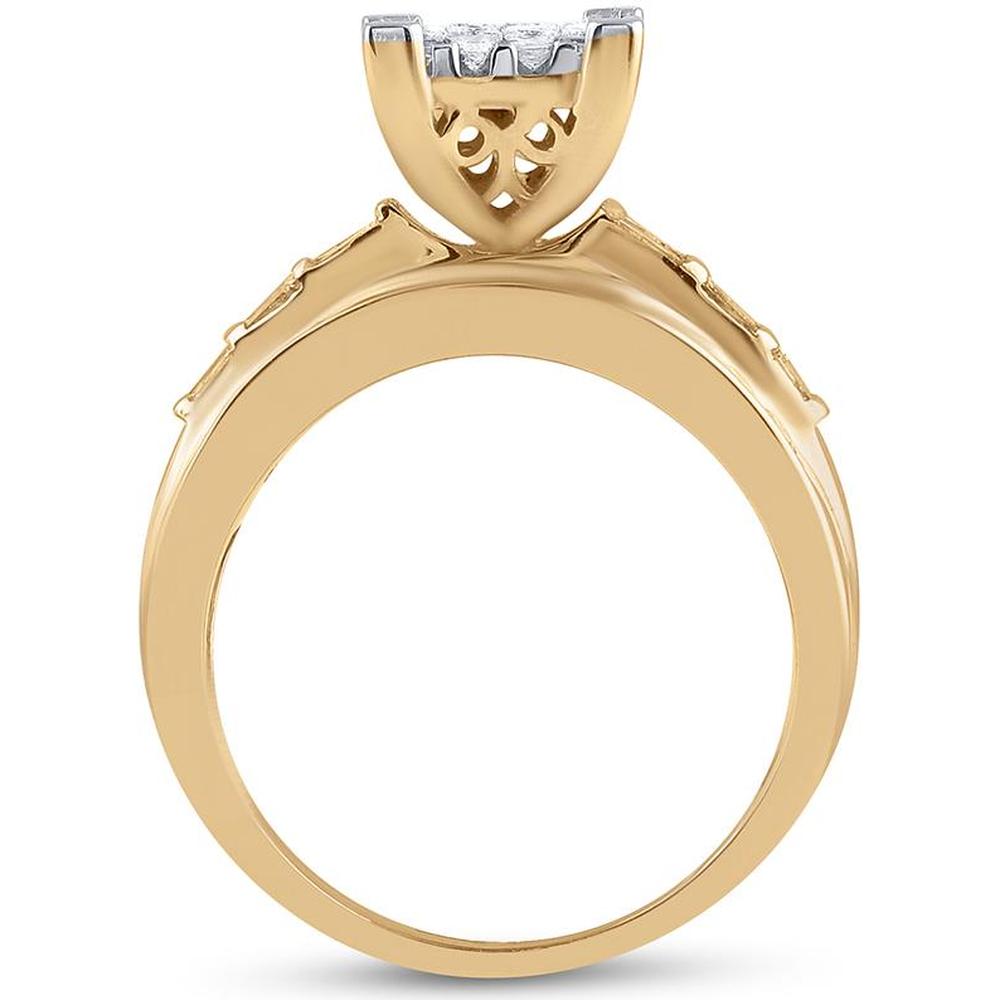 GND 10K Yellow Gold Princess Diamond Cluster Bridal Engagement Ring - 1.5 Carat Total Diamond Weight