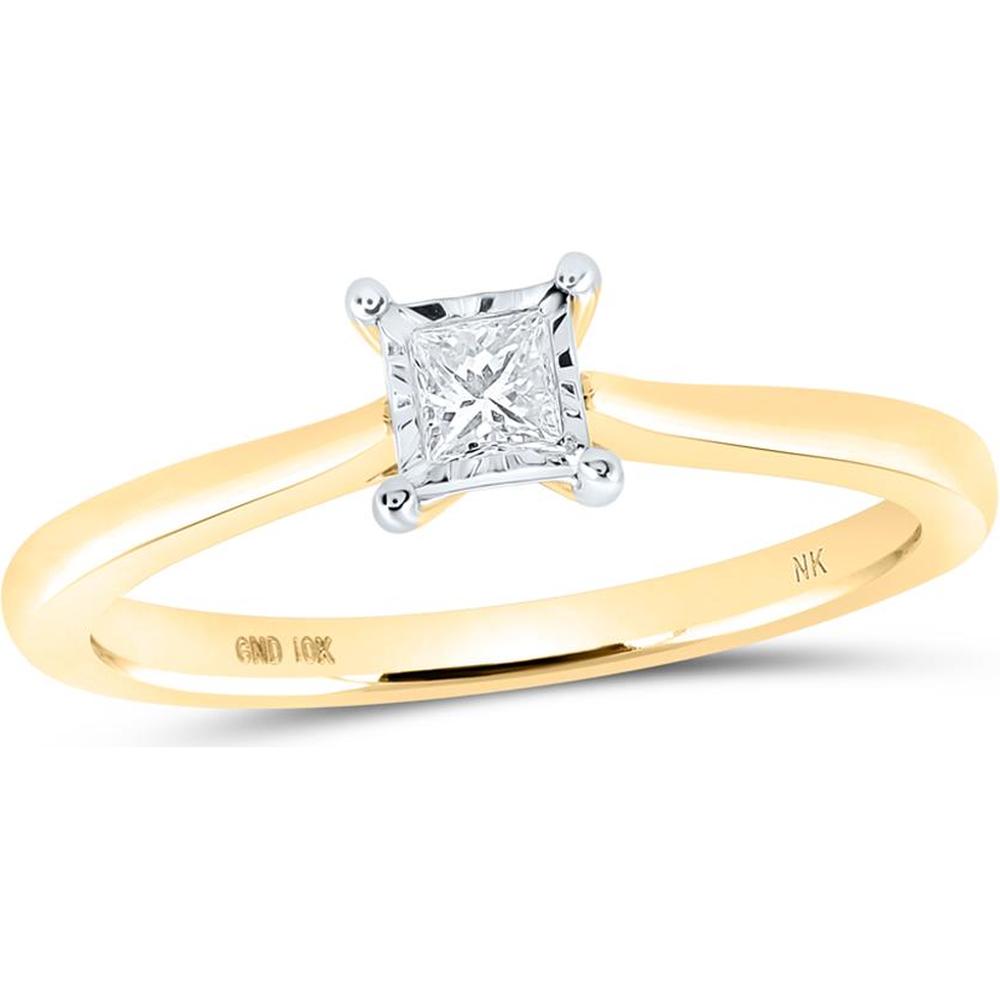GND 10K Yellow Gold Princess Diamond Solitaire Ring - 1/6 Carat Total Diamond Weight