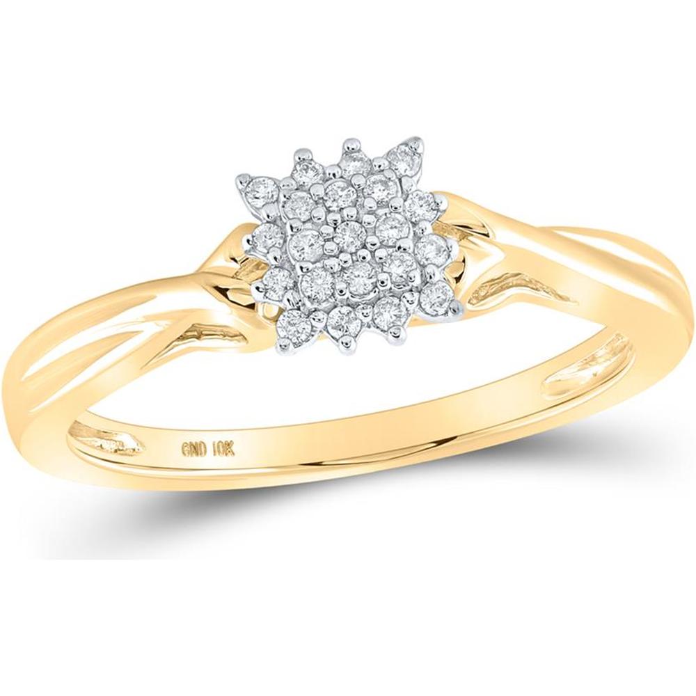 GND 10K Yellow Gold Prong-Set Round Diamond Cluster Ring - 1/10 Carat Total Weight