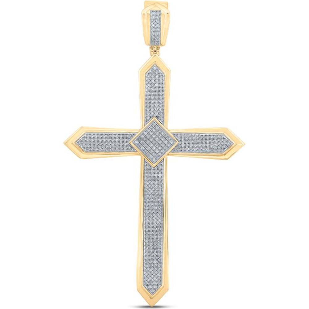 GND 10K Yellow Gold Prong-Set Round Diamond Cross Charm Pendant - 1 Carat Total Diamond Weight