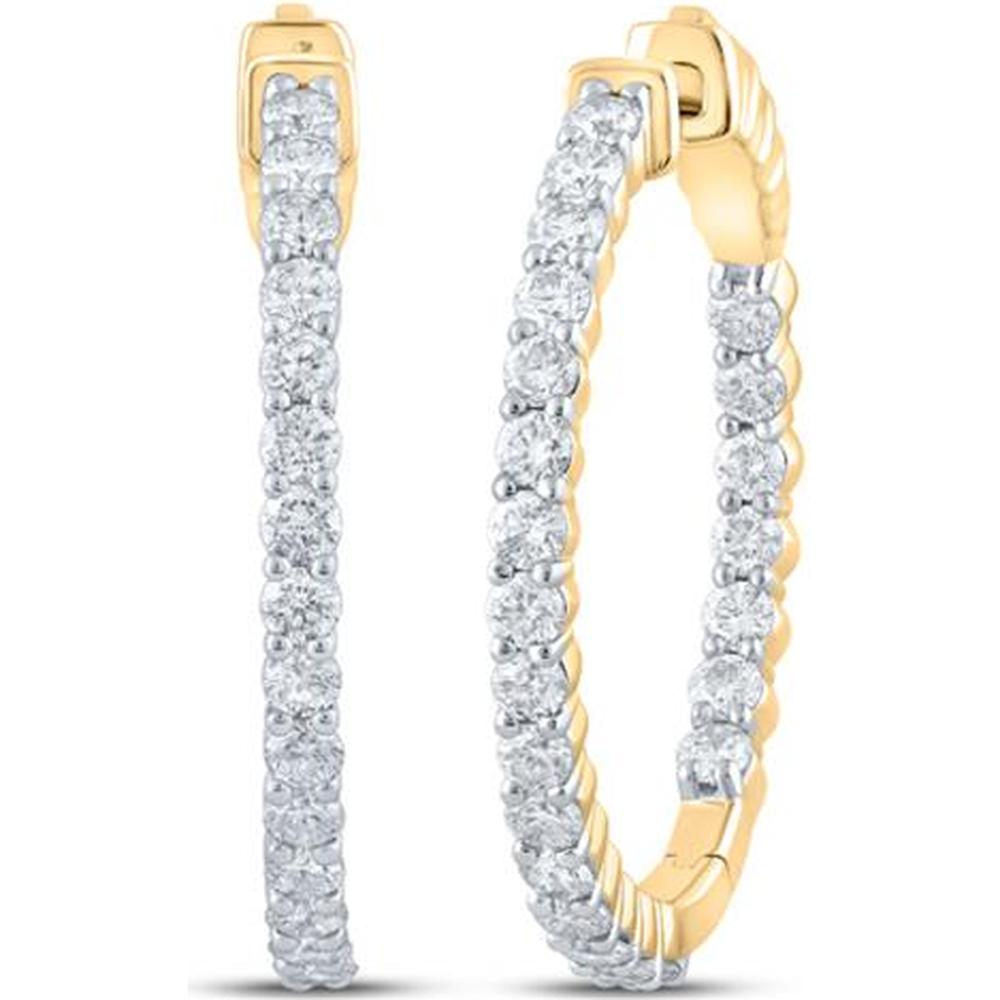 GND 10K Yellow Gold Prong-Set Round Diamond Medium Hoop Earrings - 2.0 Carat Total Diamond Weight