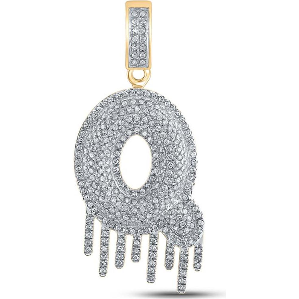 GND 10K Yellow Gold Q Letter Charm Pendant with Pave-Set Round Diamonds - 0.85 Carat Total Diamond Weight