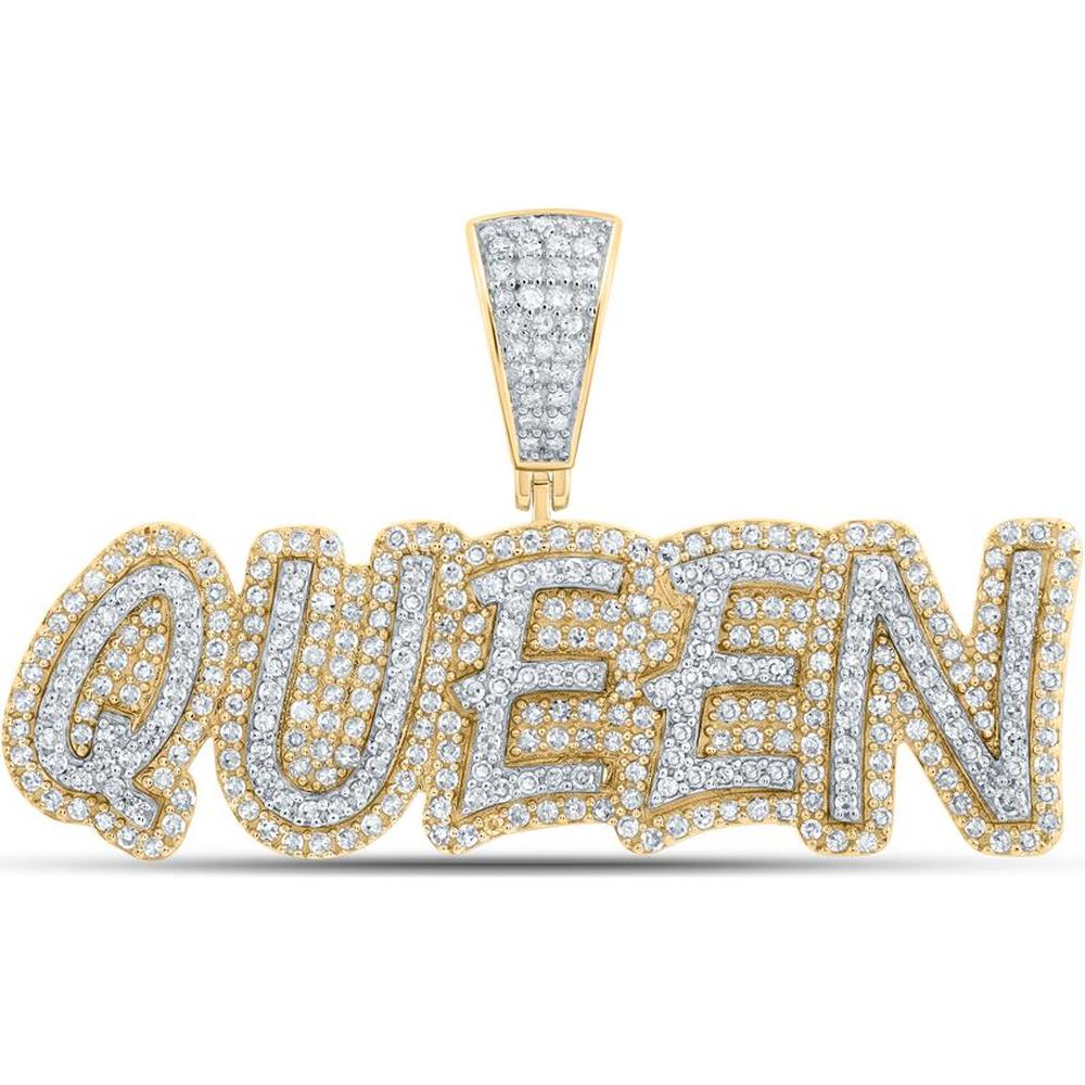 GND 10K Yellow Gold "QUEEN" Letter Pendant with Prong-Set Round Diamonds - 1.04 Carat Total Diamond Weight