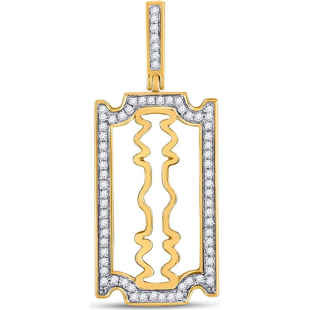 GND 10K Yellow Gold Razor Blade Pendant with Pave-Set Round Diamonds - 0.33 Carat Total Diamond Weight