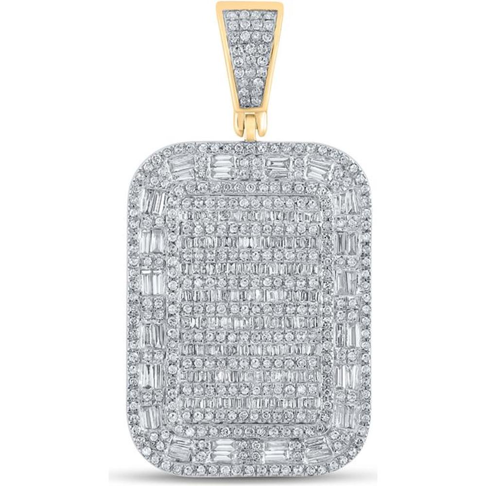 GND 10K Yellow Gold Rectangle Charm Pendant with Pave-Set Round and Baguette Diamonds - 2.00 Carat Total Diamond Weight