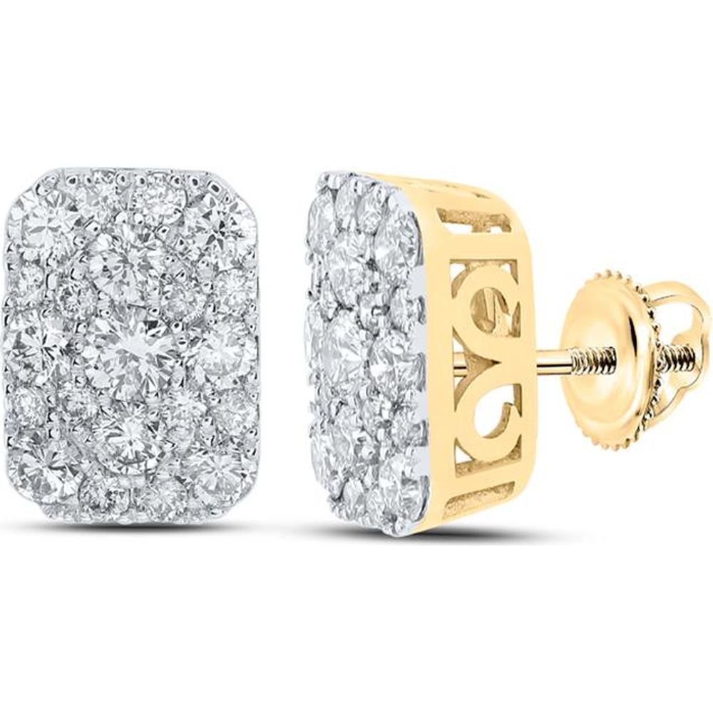 GND 10K Yellow Gold Rectangle Cluster Earrings with Prong-Set Round Diamonds - 1.00 Carat Total Diamond Weight