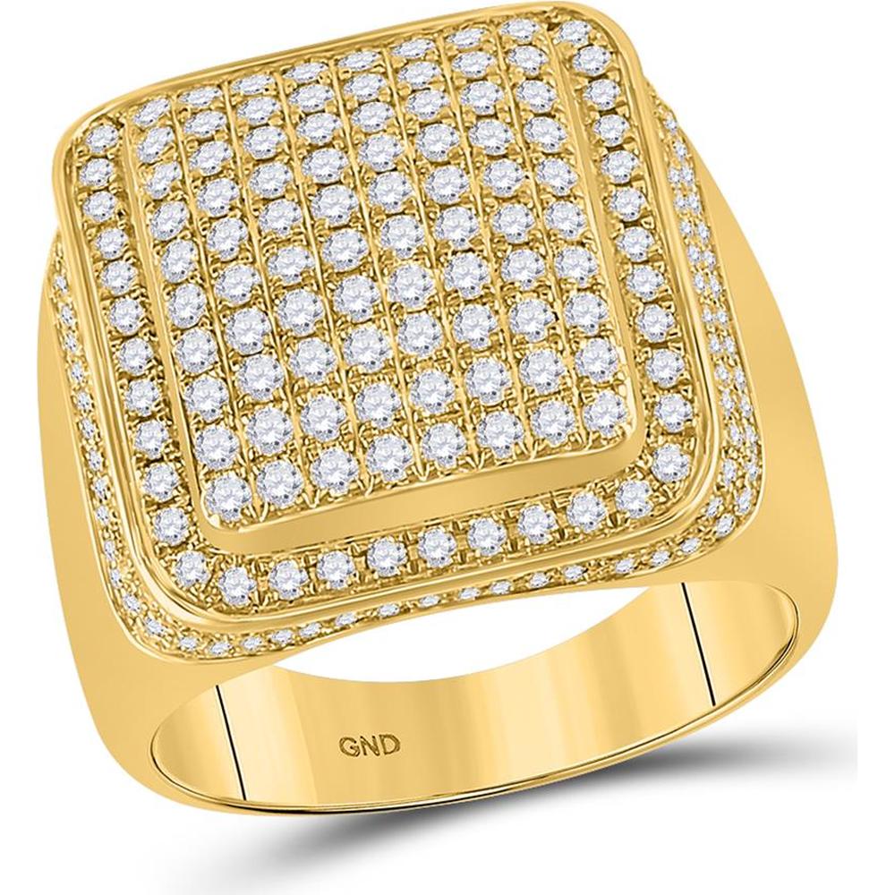 GND 10K Yellow Gold Rectangle Cluster Ring with Pave-Set Round Diamonds - 2.15 Carat Total Diamond Weight