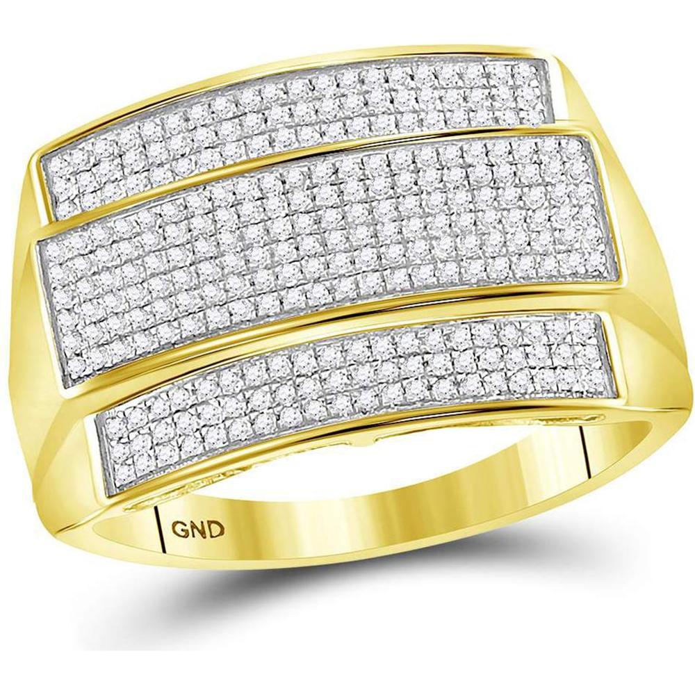 GND 10K Yellow Gold Rectangular Cluster Ring with Pave-Set Round Diamonds - 0.42 Carat Total Diamond Weight