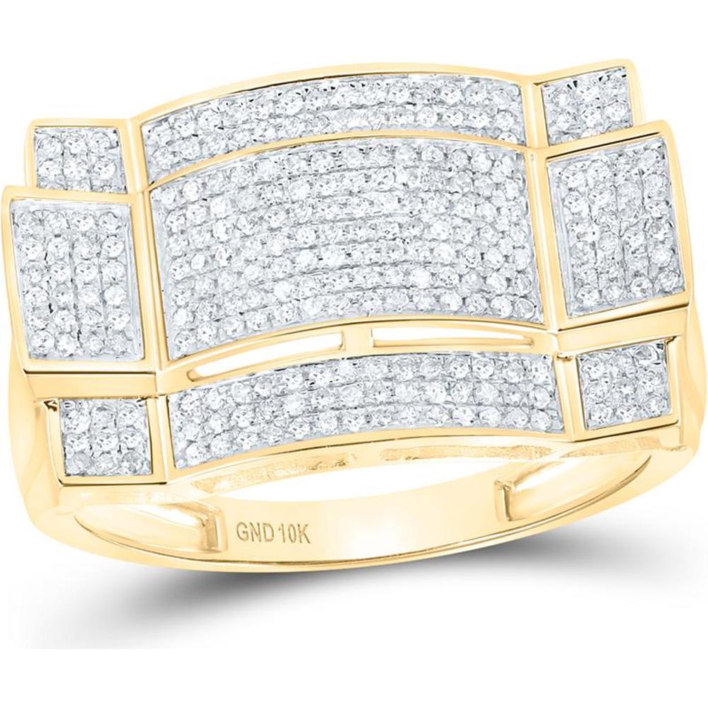 GND 10K Yellow Gold Rectangular Cluster Ring with Pave Set Round Diamonds - 0.50 Carat Total Diamond Weight