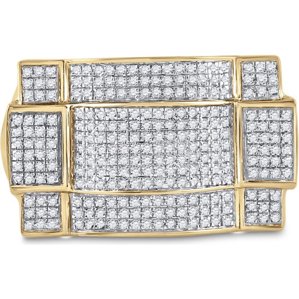 GND 10K Yellow Gold Rectangular Cluster Ring with Pave Set Round Diamonds - 0.50 Carat Total Diamond Weight