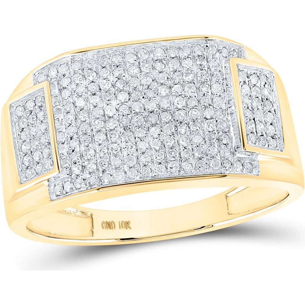 GND 10K Yellow Gold Rectangular Cluster Ring with Pave-Set Round Diamonds - 1/2 Total Carat Weight