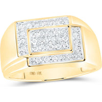GND 10K Yellow Gold Rectangular Cluster Ring with Prong-Set Round Diamonds - 1/4 Total Carat Weight