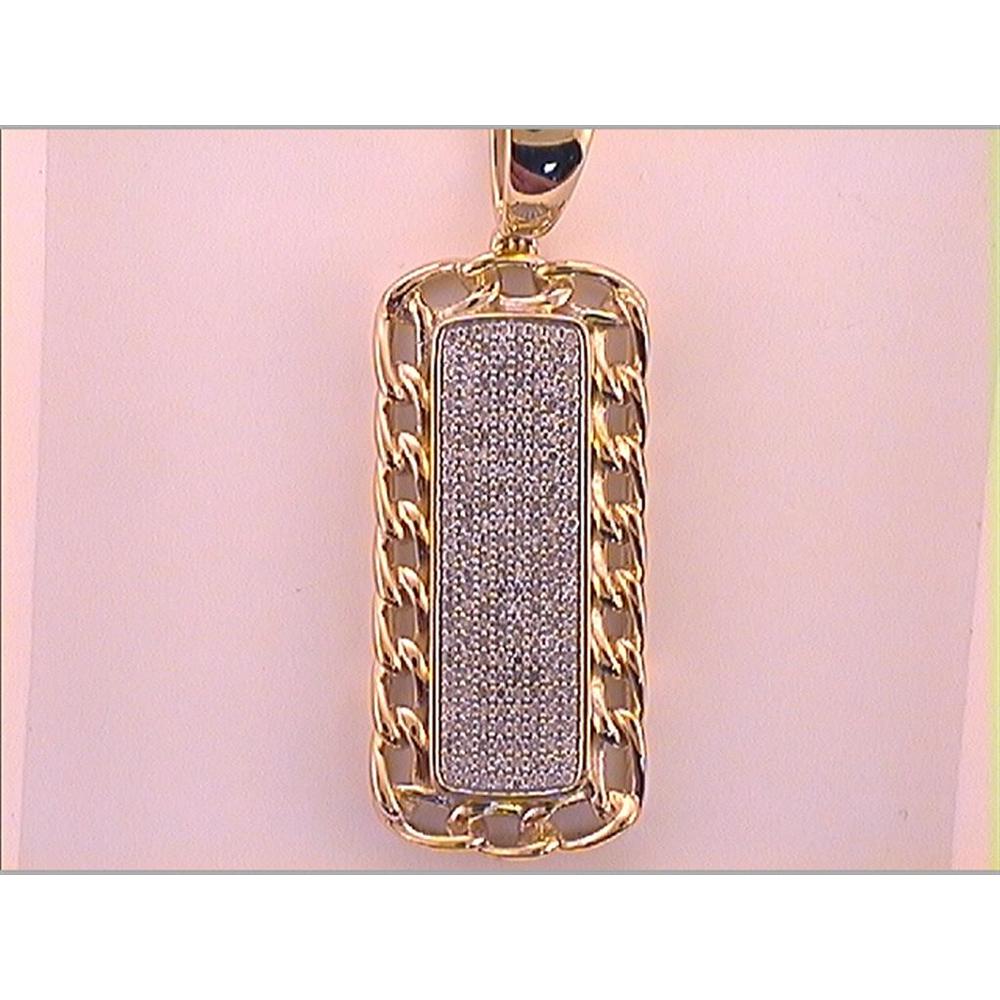 GND 10K Yellow Gold Rectangular Dog Tag Pendant with Prong-Set Round Diamonds - 0.50 Carat Total Diamond Weight