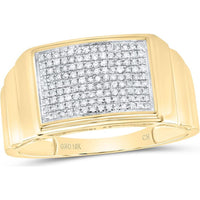 GND 10K Yellow Gold Rectangular Ribbed Band with Pave-Set Round Diamonds - 0.26 Carat Total Diamond Weight